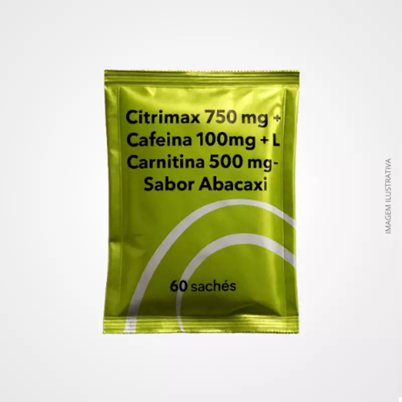 Citrimax 750 mg + Cafeína 100mg + L Carnitina 500 mg  60 Sachês - Sabor Abacaxi