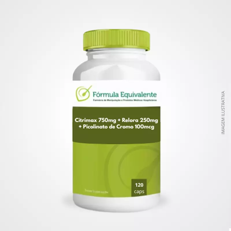 Citrimax 750mg + Relora 250mg + Picolinato de Cromo 100mcg  Controle do Estresse, Ansiedade e Apoio ao Emagrecimento - 60 doses (120 cápsulas)